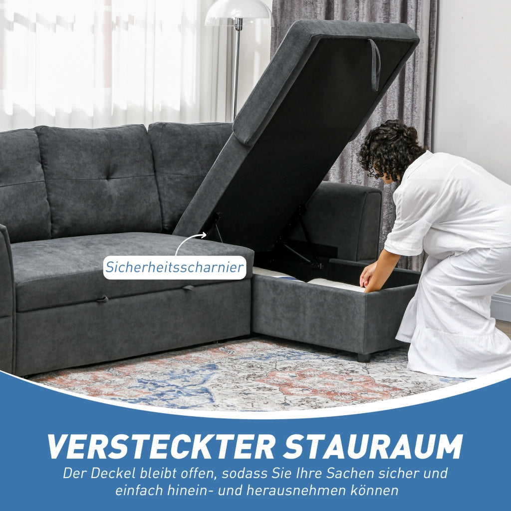 Divano letto 3 posti con chaise longue ¨C Xylo ¨C tessuto grigio scuro