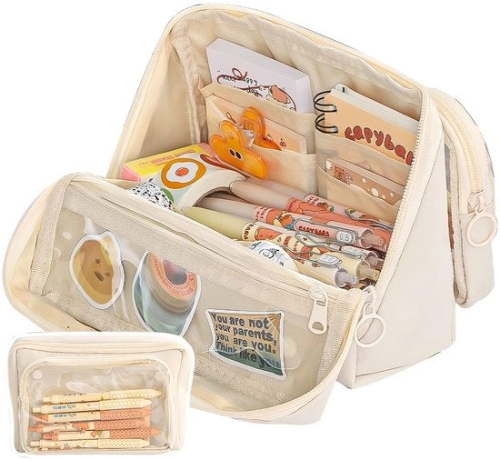 Etui con grande capacità, astuccio per matite e makeup esteticamente accattivante, design semplice, adatto per università, ufficio, famiglia e viaggi (beige).