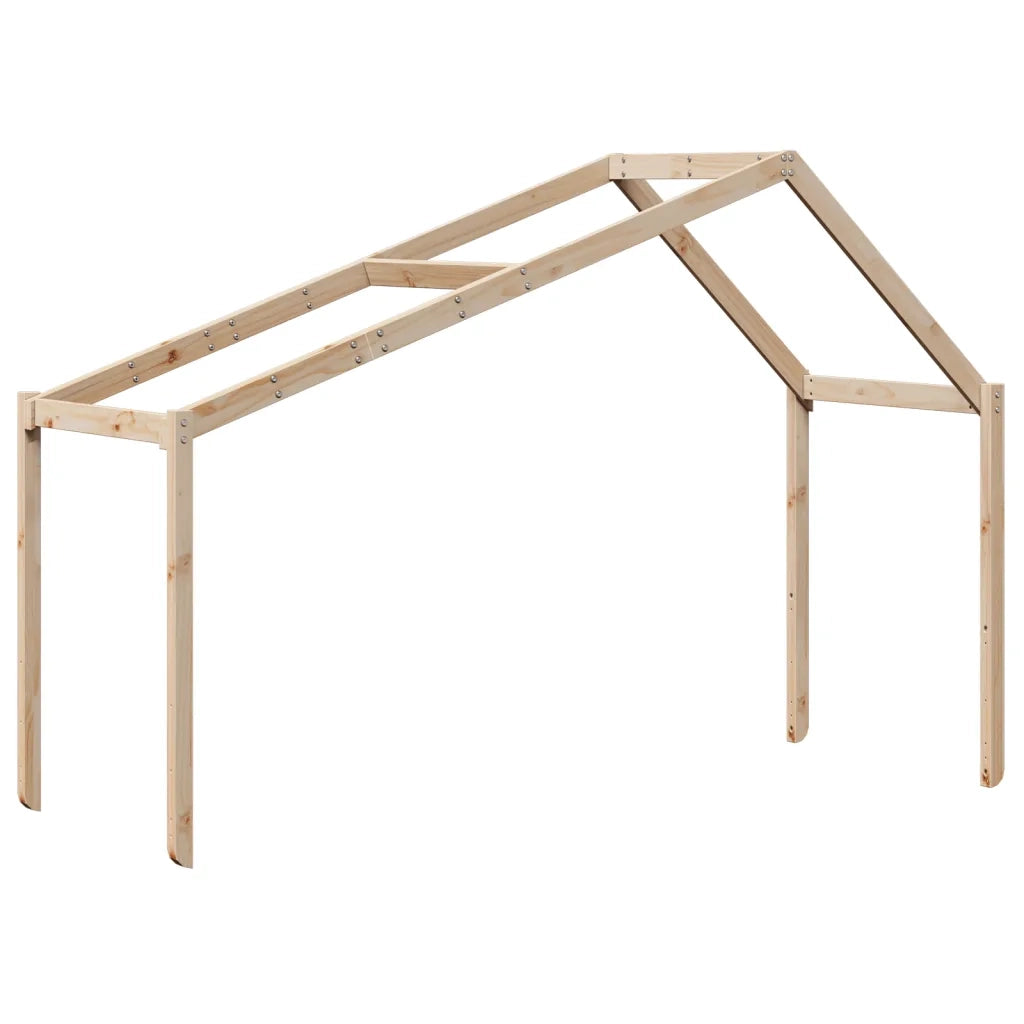 Letto a Soppalco con Tetto 75x190 cm in Legno Massello di Pino
