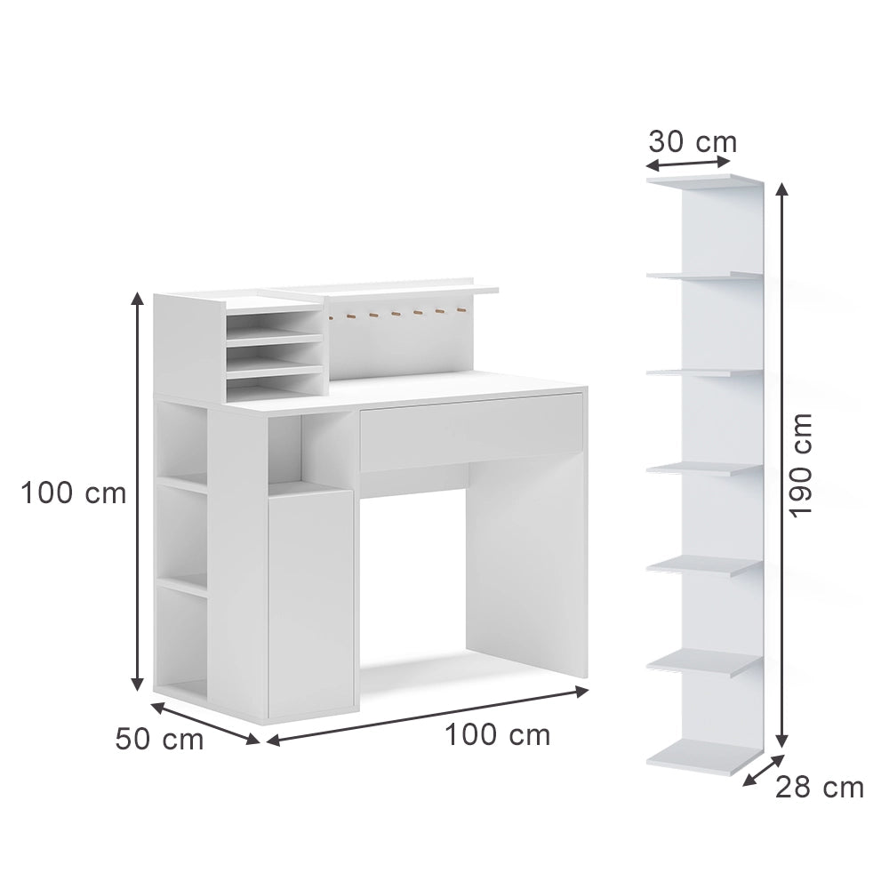 Vicco Scrivania Bianco 2 parti, con libreria