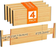 Set di ripartitori di carico 4 in 1 in bambù naturale, ripartitori di carico regolabili per larghezza 41,7-56,4 cm e altezza 15,2 cm, sistema di organizzazione per cucine, armadi e scrivanie