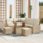 Set Divani da Giardino 8 Pezzi con Cuscini Beige in Polirattan e Acacia