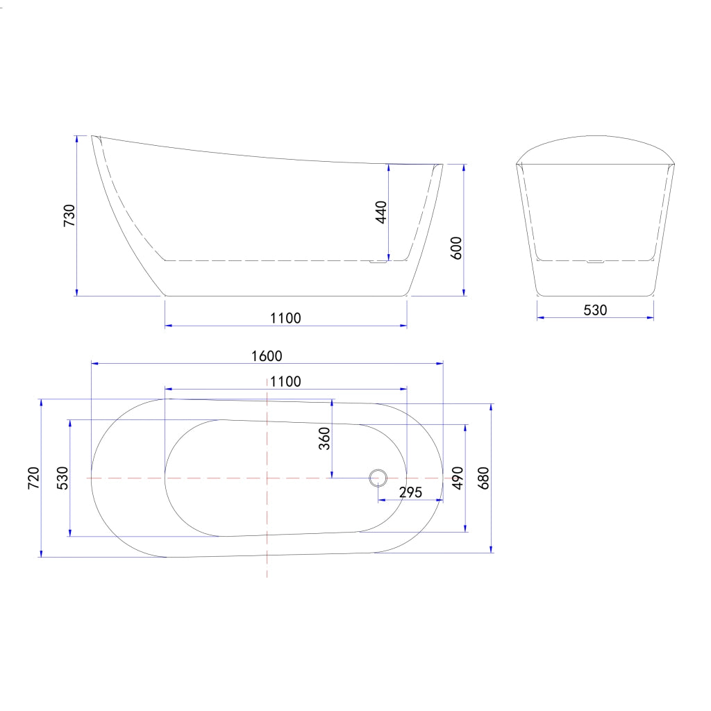 Vasca da Bagno a Isola Freestanding in Acrilico da 160x72x73 cm, Colore Bianco, Forma di Ovale Irregolare