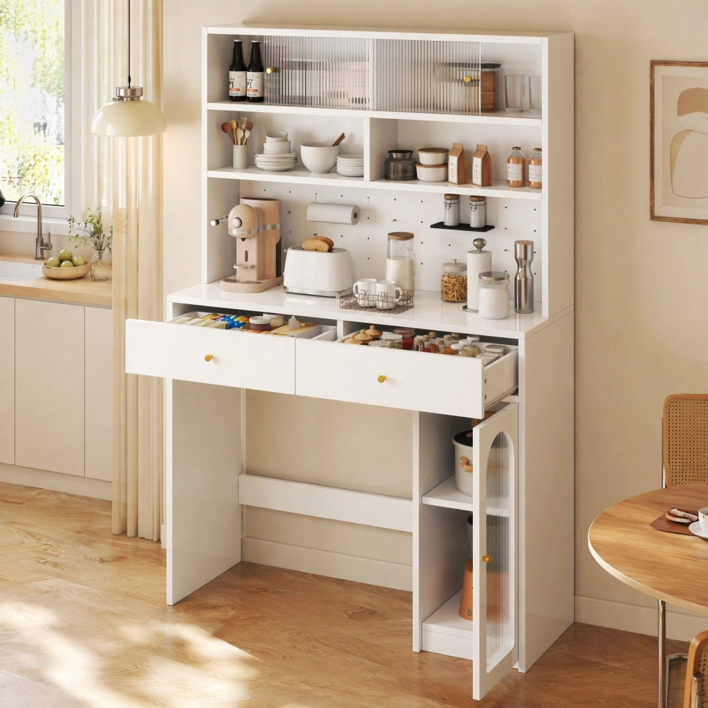 Mobile cucina multifunzione 120x45x180 cm con piano di lavoro e 2 cassetti bianco HAVRYA