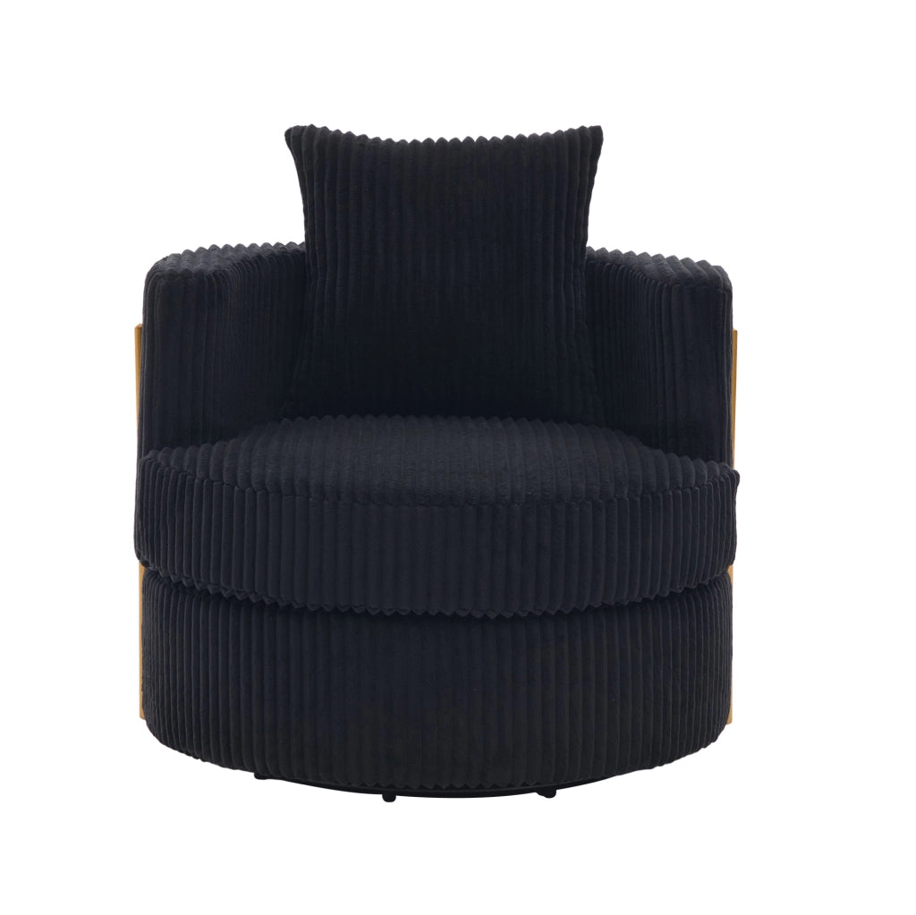 Poltrona girevole 360° in velluto a coste nero con contenitore