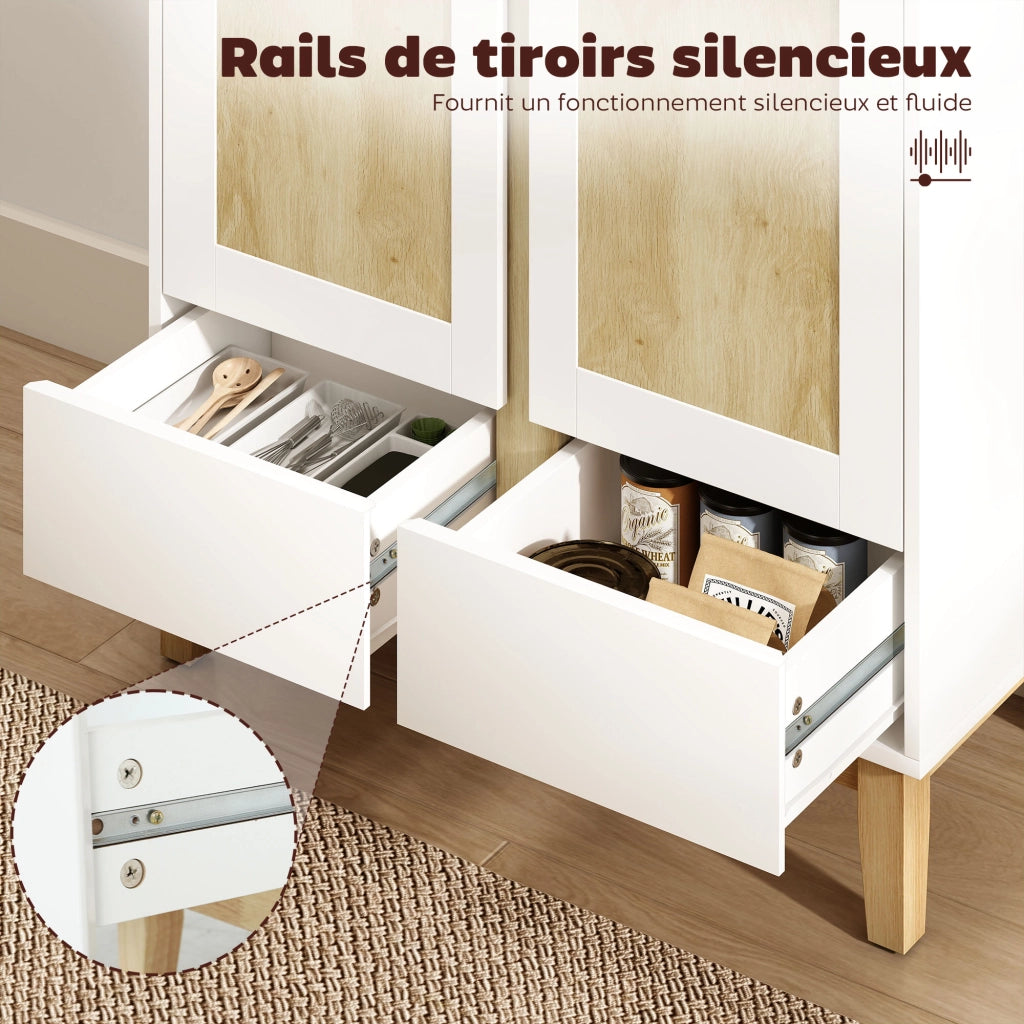 Credenza con 2 ante, 2 cassetti e ripiano regolabile ¨C zephmum ¨C 80x40x86 bianco e rovere