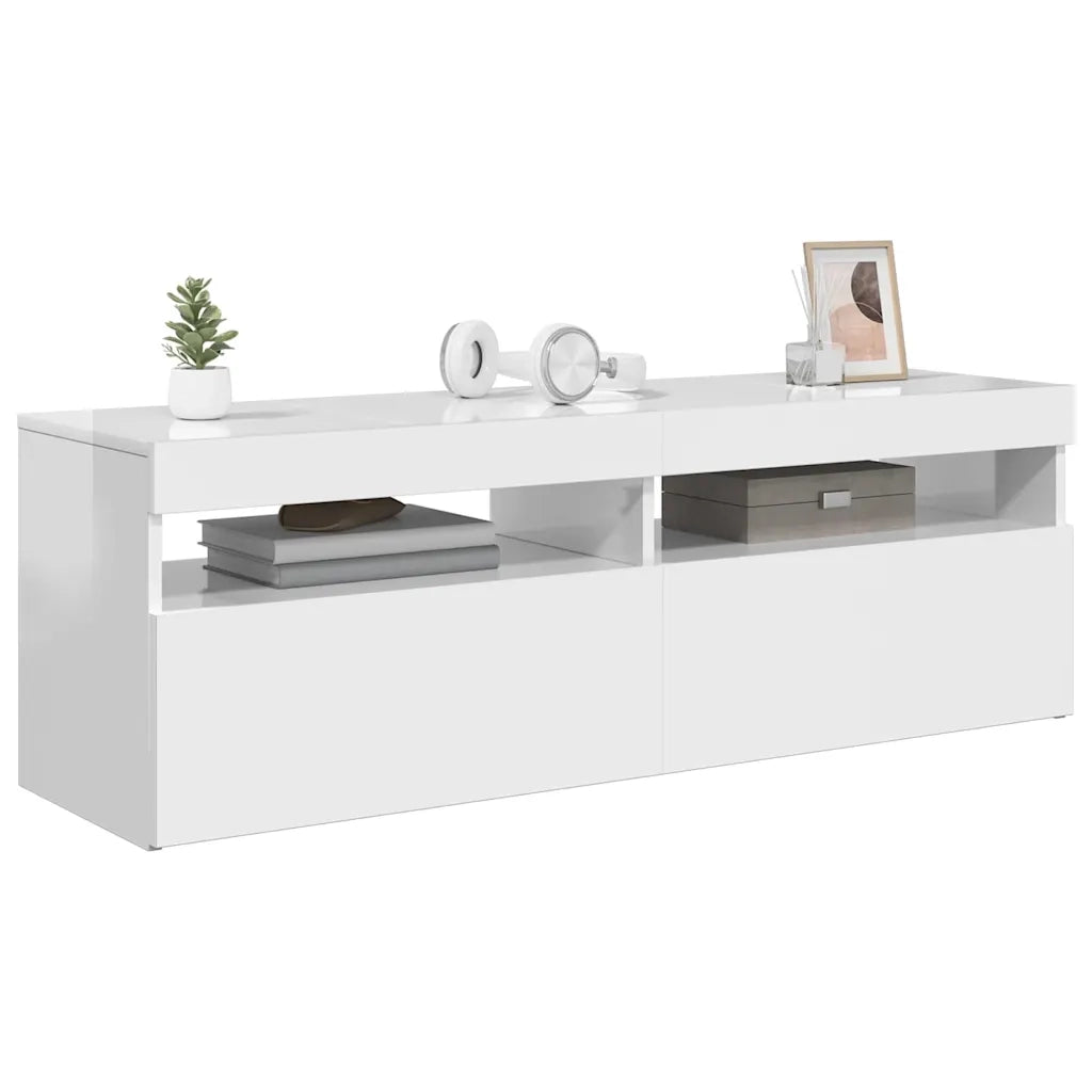 Mobile Porta TV con Luci LED Bianco Lucido 120x35x40 cm 804379
