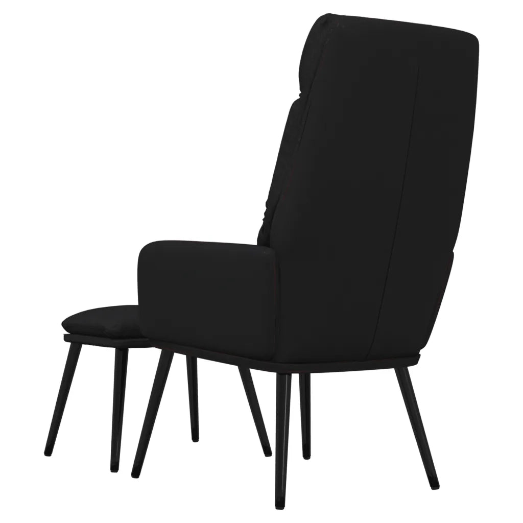 Poltrona Relax con Sgabello Nero in Tessuto e Similpelle 3097511