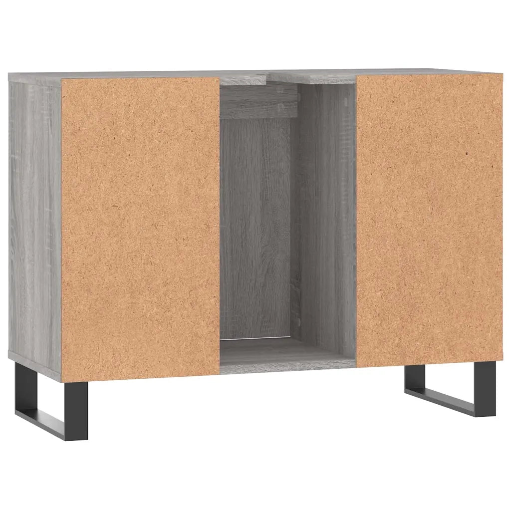 Mobiletto da bagno con contenitore 80 x 33 x 60 cm stile industriale realizzato in legno ingegnerizzato Sonoma grigio 02_0049069