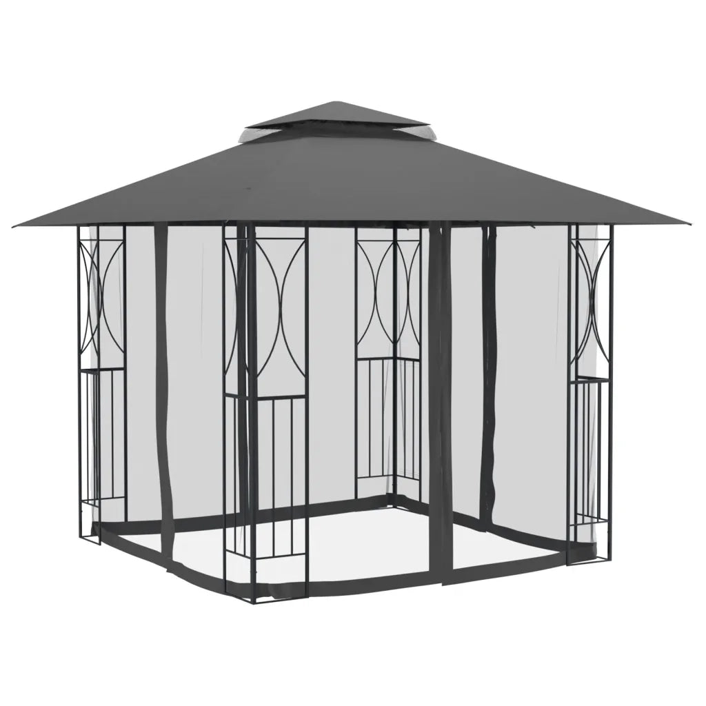 Gazebo | Pergolato con Pareti Laterali Antracite 300x300x270 cm Acciaio