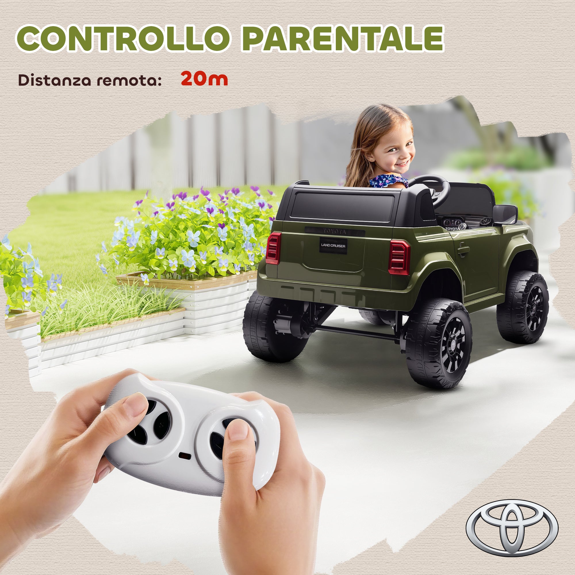 Macchina Elettrica per Bambini Toyota Land Cruiser 12V con Telecomando Età 3-6 Anni Verde