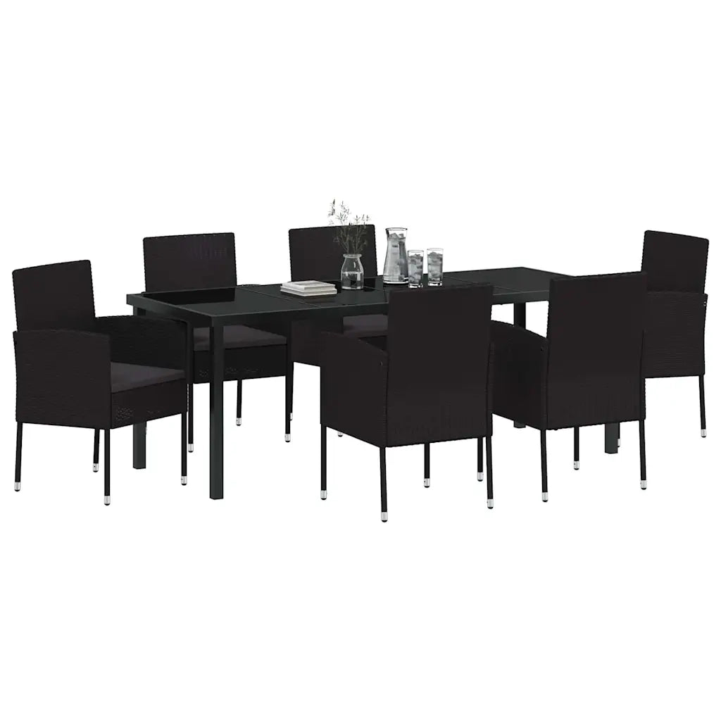 Set da Pranzo per Giardino con cuscino 7 pcs Nero polyrattan 3380069
