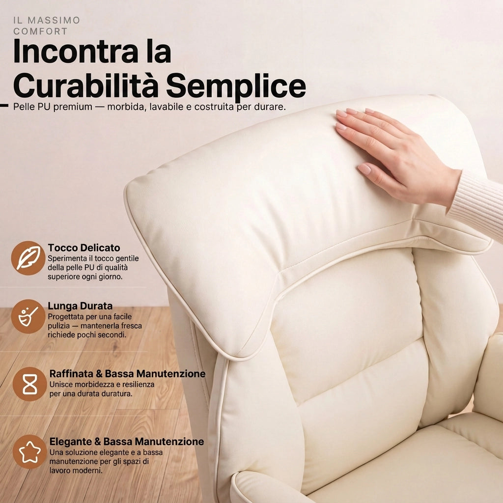 Sedia da ufficio ergonomica - Con corrimano e poggiapiedi - Con braccioli regolabili - Schienale regolabile - Beige