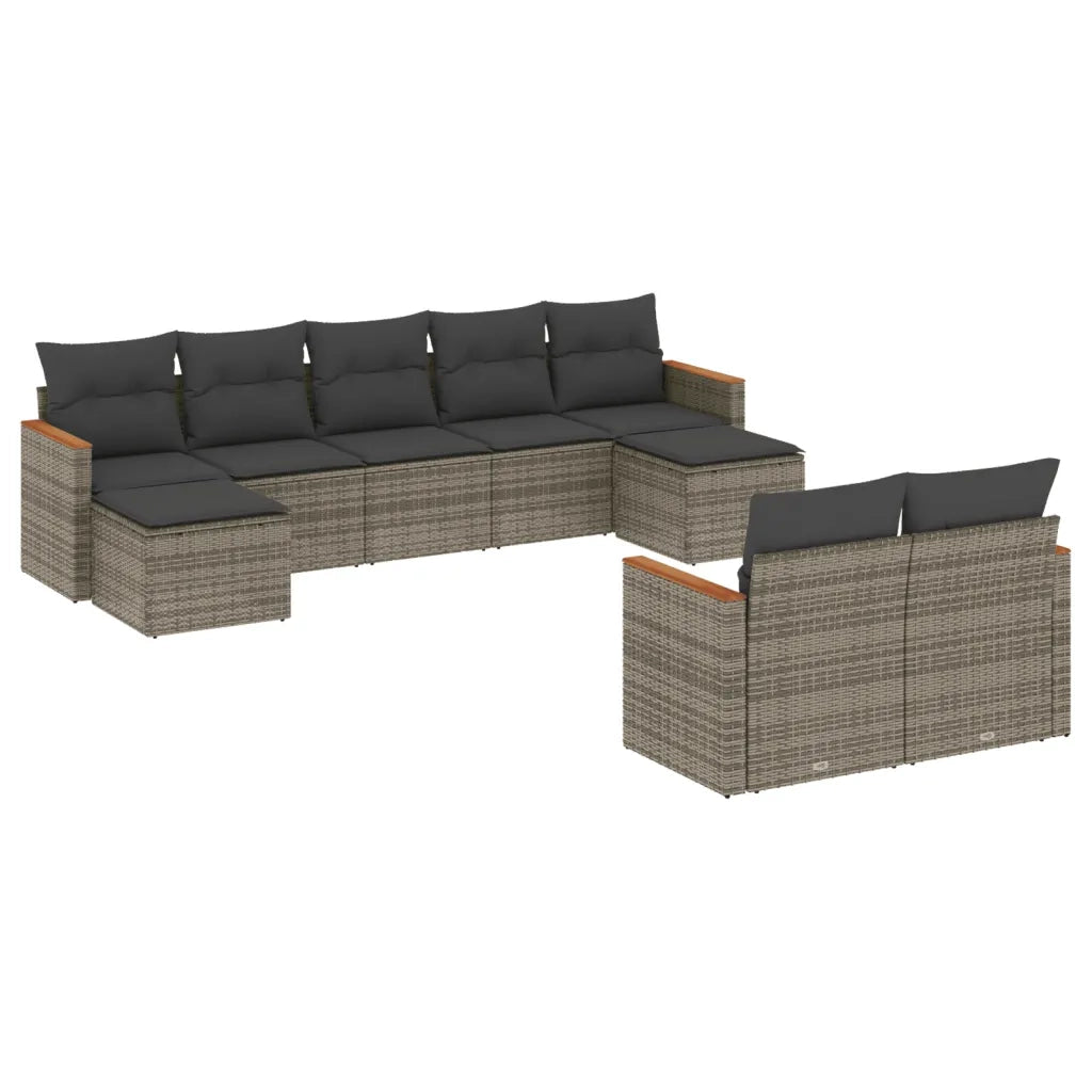 Set Divano da Giardino 9 pz con Cuscini Grigio in Polyrattan 3258805