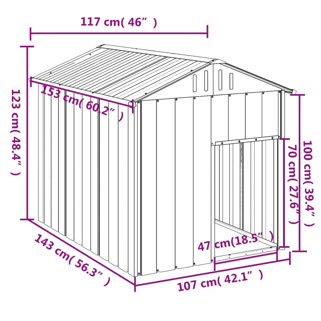 Casetta Cani con Tetto Antracite 117x153x123 cm Acciaio Zincato