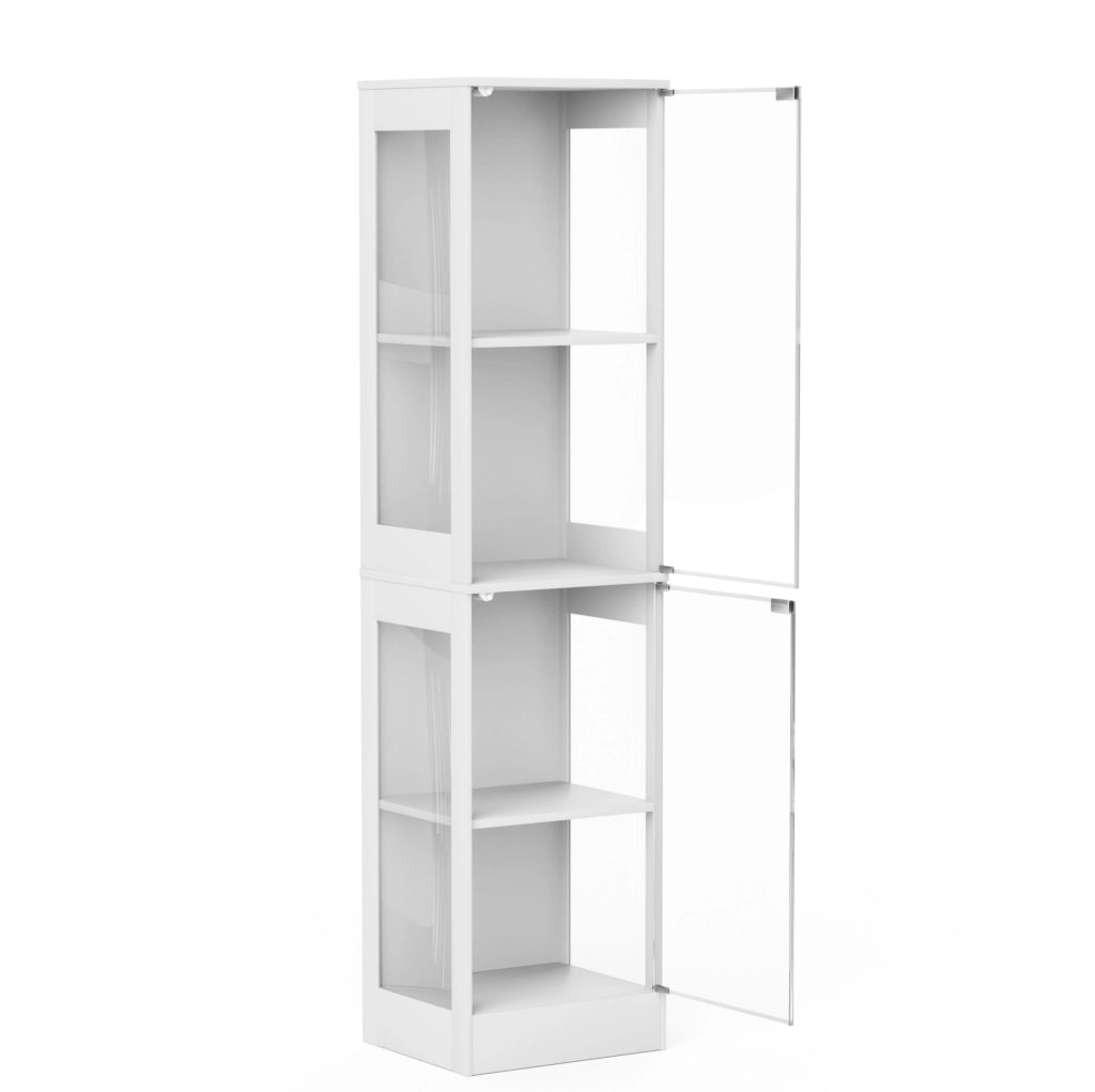 Vetrina in vetro con illuminazione LED a 3 colori; sensore di movimento; 40x35x165 cm; bianco