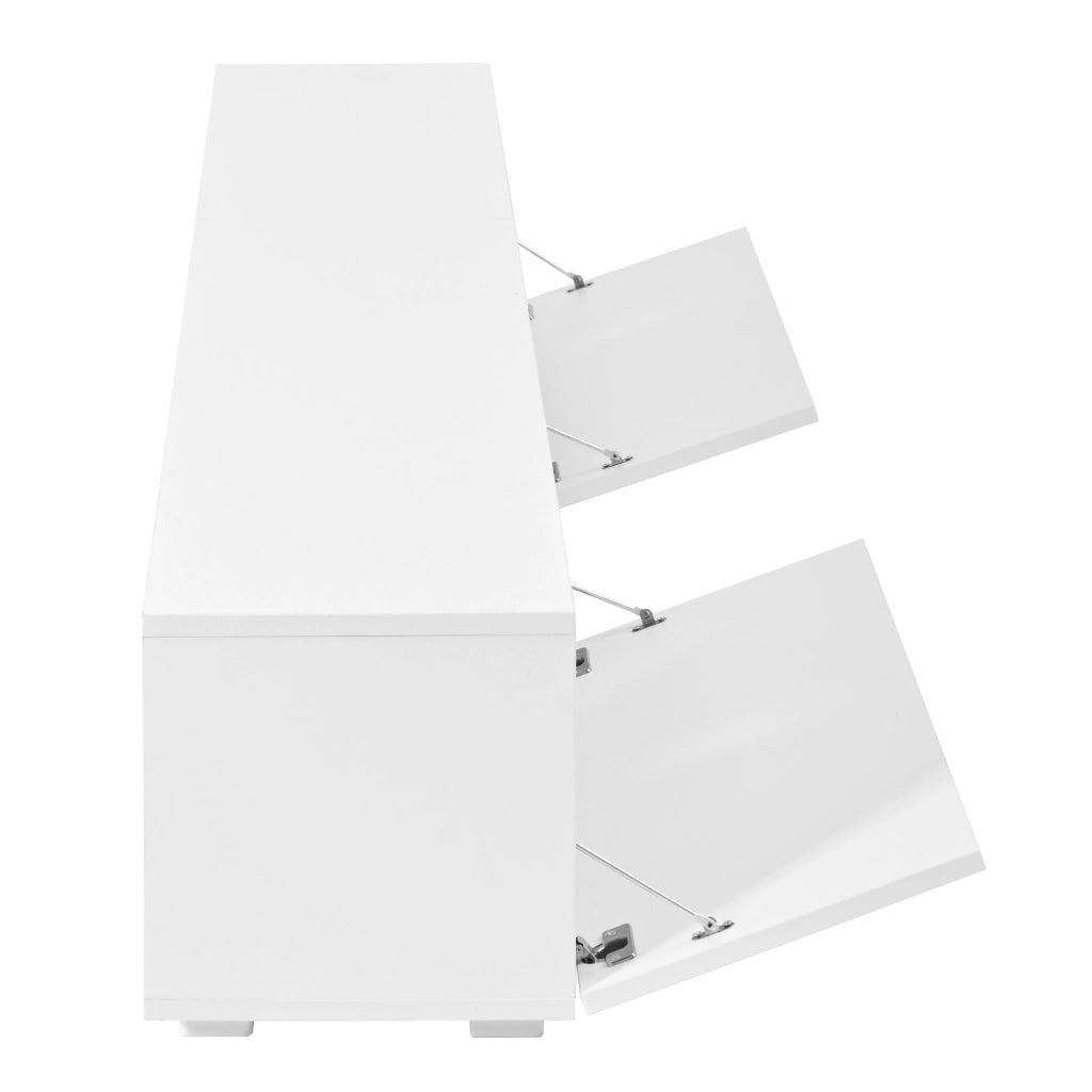 Mobile porta TV con LED controllata da app, 2 ante a ribalta e vano aperto, per soggiorno, bianco, 200 × 30 × 30 cm