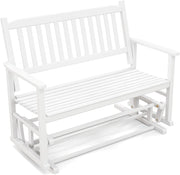 Panca a Dondolo a 2 Posti con Sicuro e Delicato Movimento Oscillante, Telaio in Legno Massello, Sedia a Dondolo per Giardino con Capacità di carico 225 kg, 126 x 68 x 100 cm, Bianco