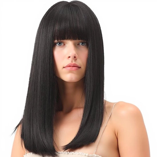 Parrucca Finto Biondo - Nera - Capelli Sintetici - Tonda Coda di Cavallo - Costume/Cosplay - 1 pezzo - Alta Qualità