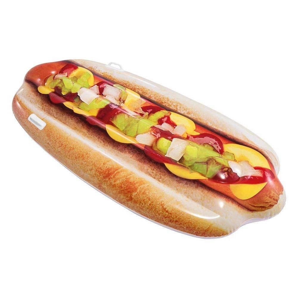 Trade Shop - Materassino Isola Gonfiabile Stampa Hot-dog In Pvc Mare Piscina 108 X 89 Cm -