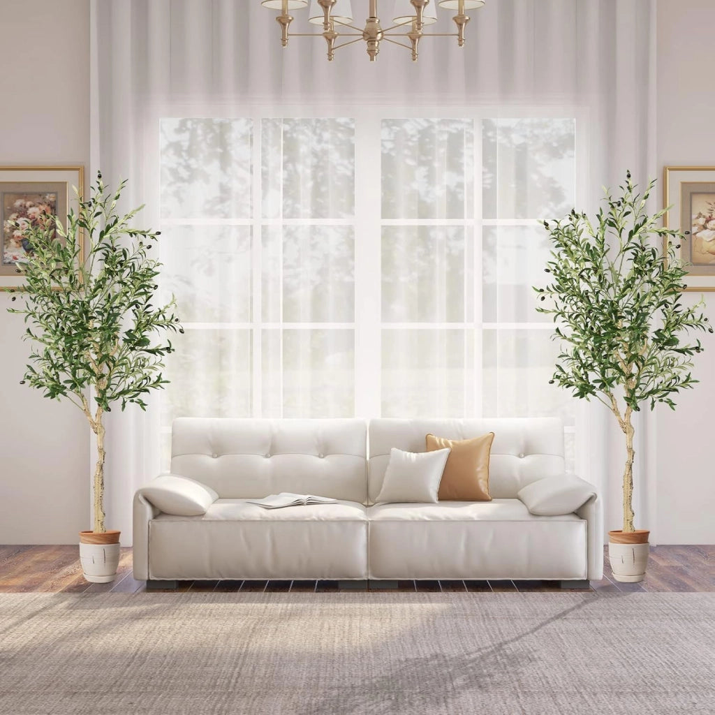 Set di 1/2 Alberi di Ulivo Plastica, Piante Finte Perfette in Vaso per Interni Esterno, Pianta Artificiale con 1296 Foglie e 72 Frutti, Artificiale Ideale per Decorazione Domestica (1)