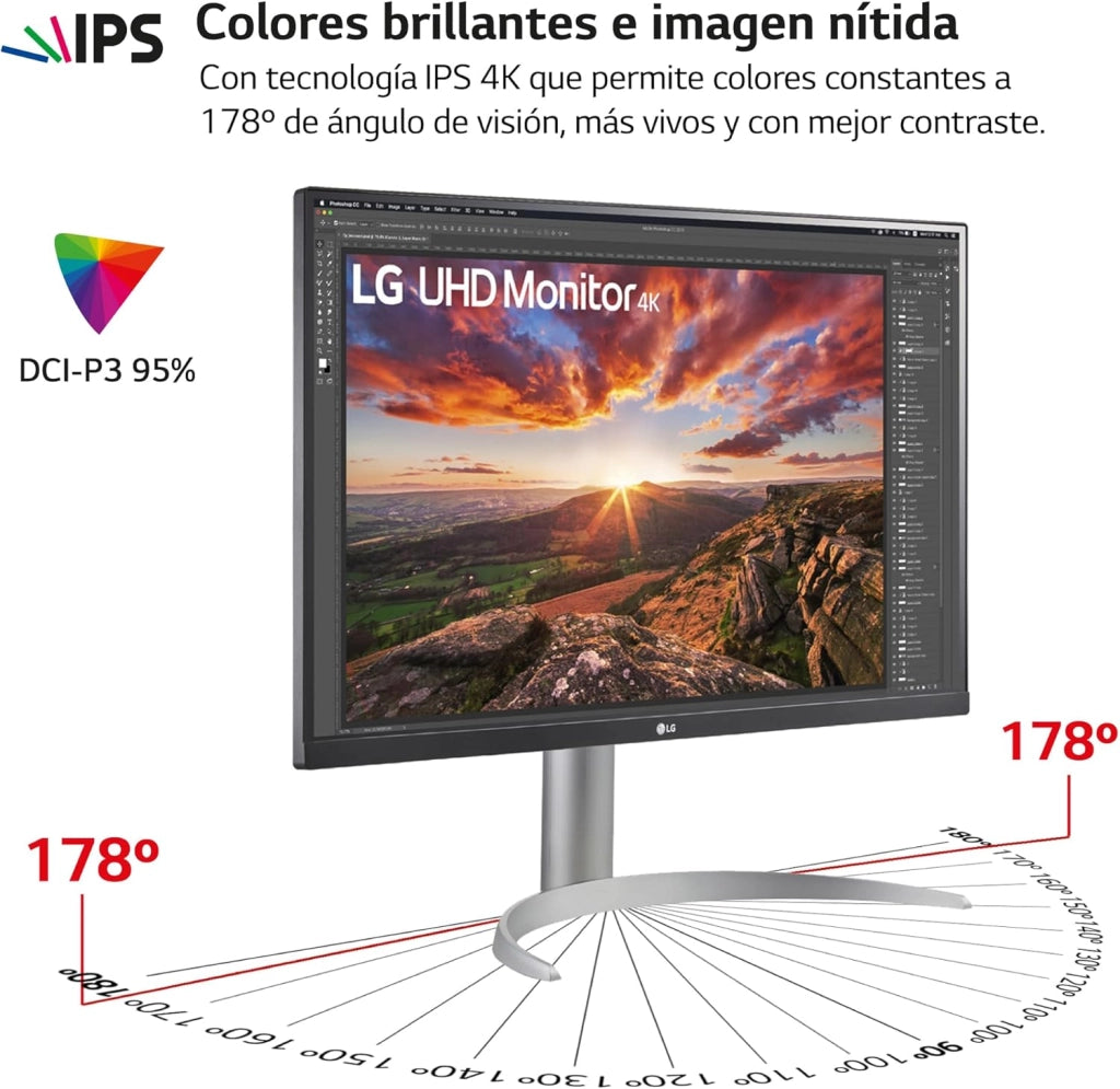 27UP850 Monitor 27" UltraHD 4K LED IPS HDR 400, 3840x2160, AMD FreeSync 60Hz, HDMI 2.0 (HDCP 2.2), Display Port 1.4, USB-C, USB 3.0, Audio Stereo 10W, AUX, Stand Pivot, Flicker Safe, Bianco