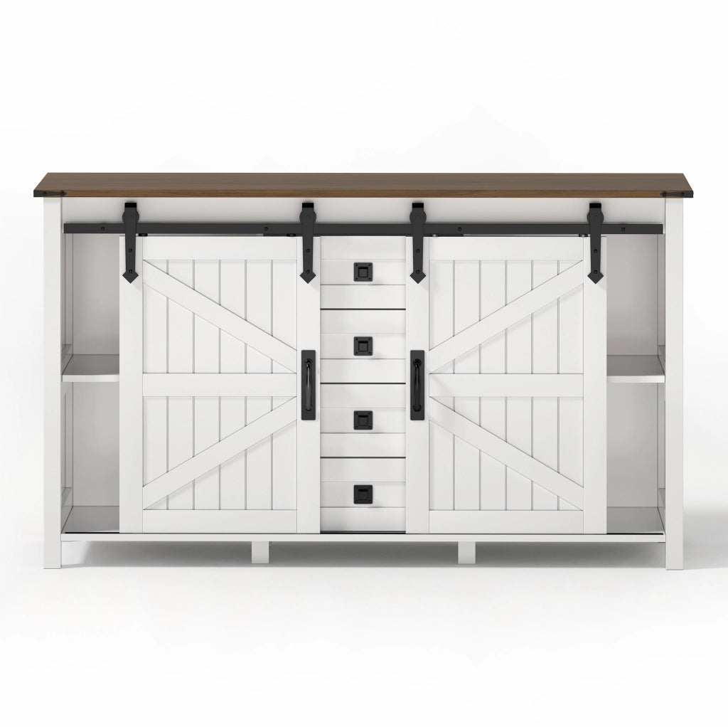 Credenza 137x40x81.5 cm con ante scorrevoli e 4 cassetti; MDF bianco