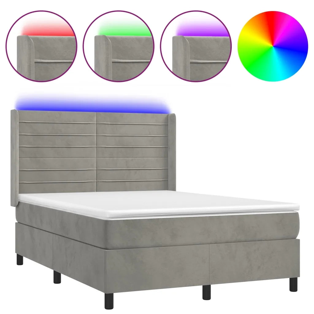 Letto a Molle Materasso e LED Grigio Chiaro 140x200 cm Vellutocod mxl 75450
