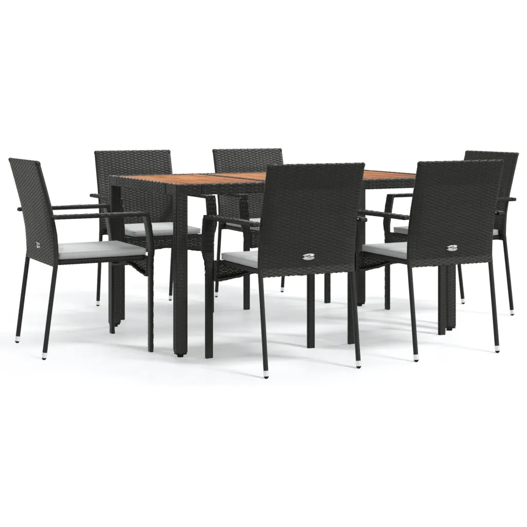 Set da Pranzo da Giardino 7 pz Nero con Cuscini in Polyrattan 3184990