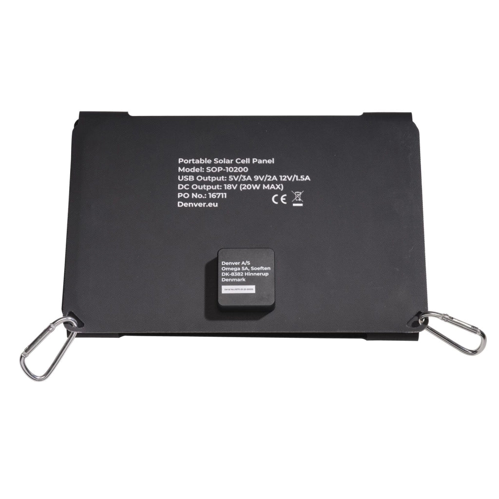 Denver 117250200000 SOP-10200 Pannello Solare Portatile Pieghevole 20 W con Uscita USB-C e DC 5-18 V colore Nero