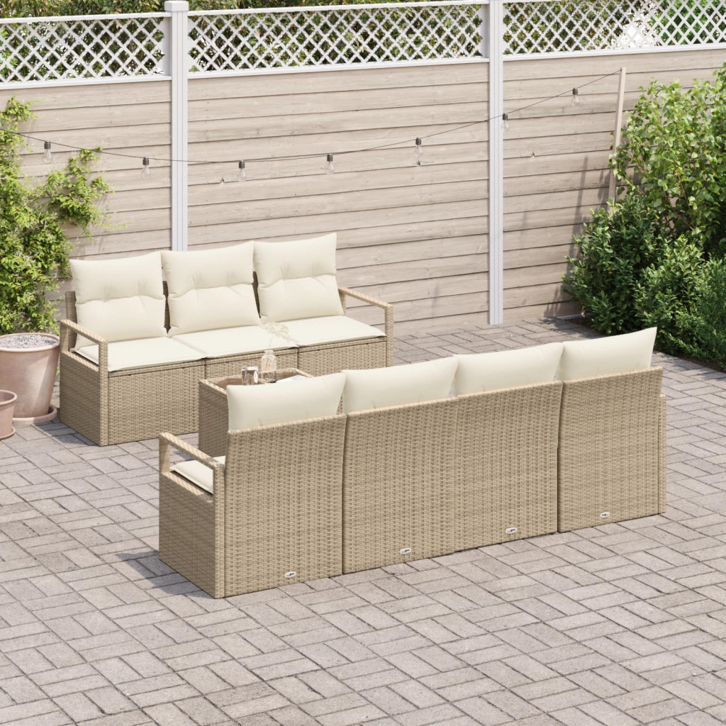 Set Divano da Giardino 8 Pezzi con Cuscini Beige in Polyrattan
