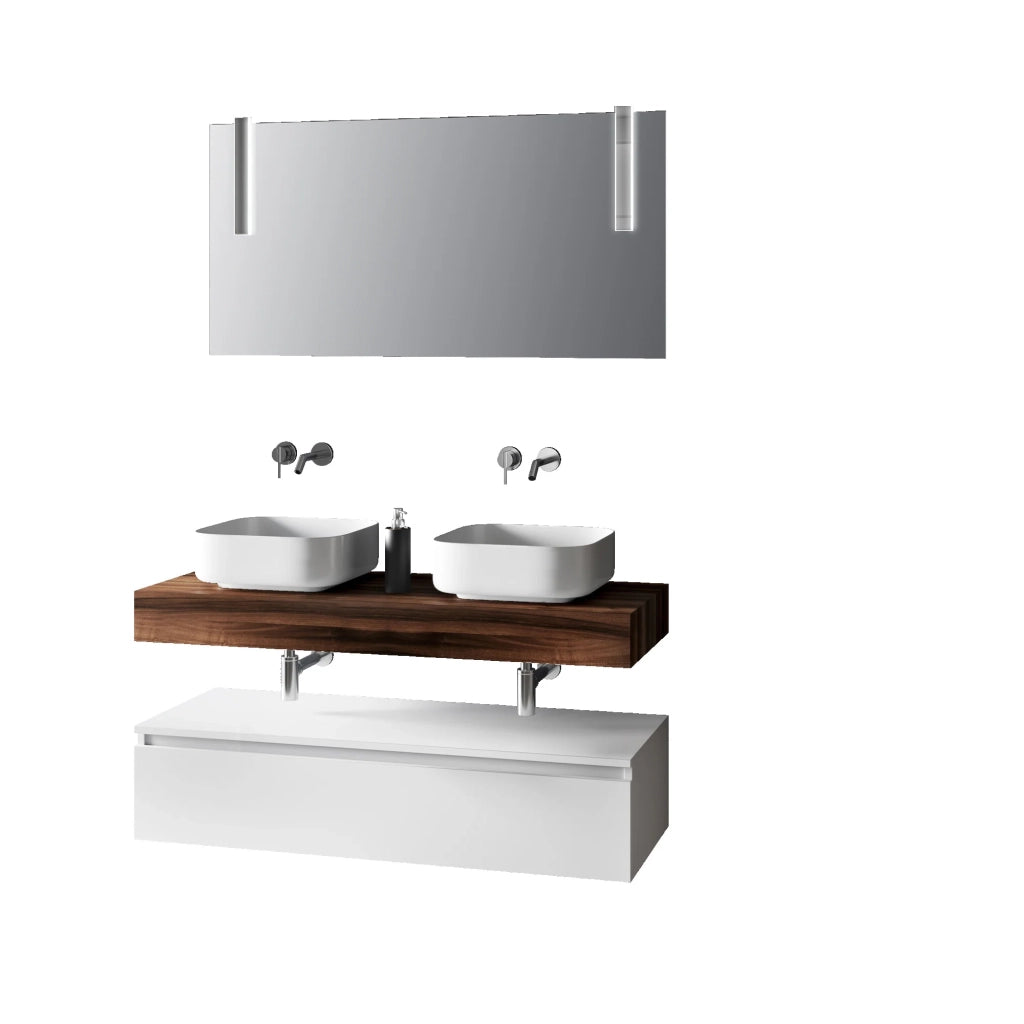 Composizione doppio lavabo 7 pezzi ASTRA  noce/bianco