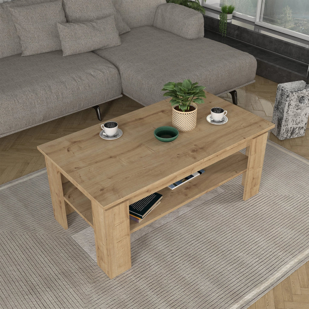 Tavolino Centrale da Caffè Krirdfjos con Ripiano 110x60x47 cm - Effetto Rovere Zaffiro [en.casa]