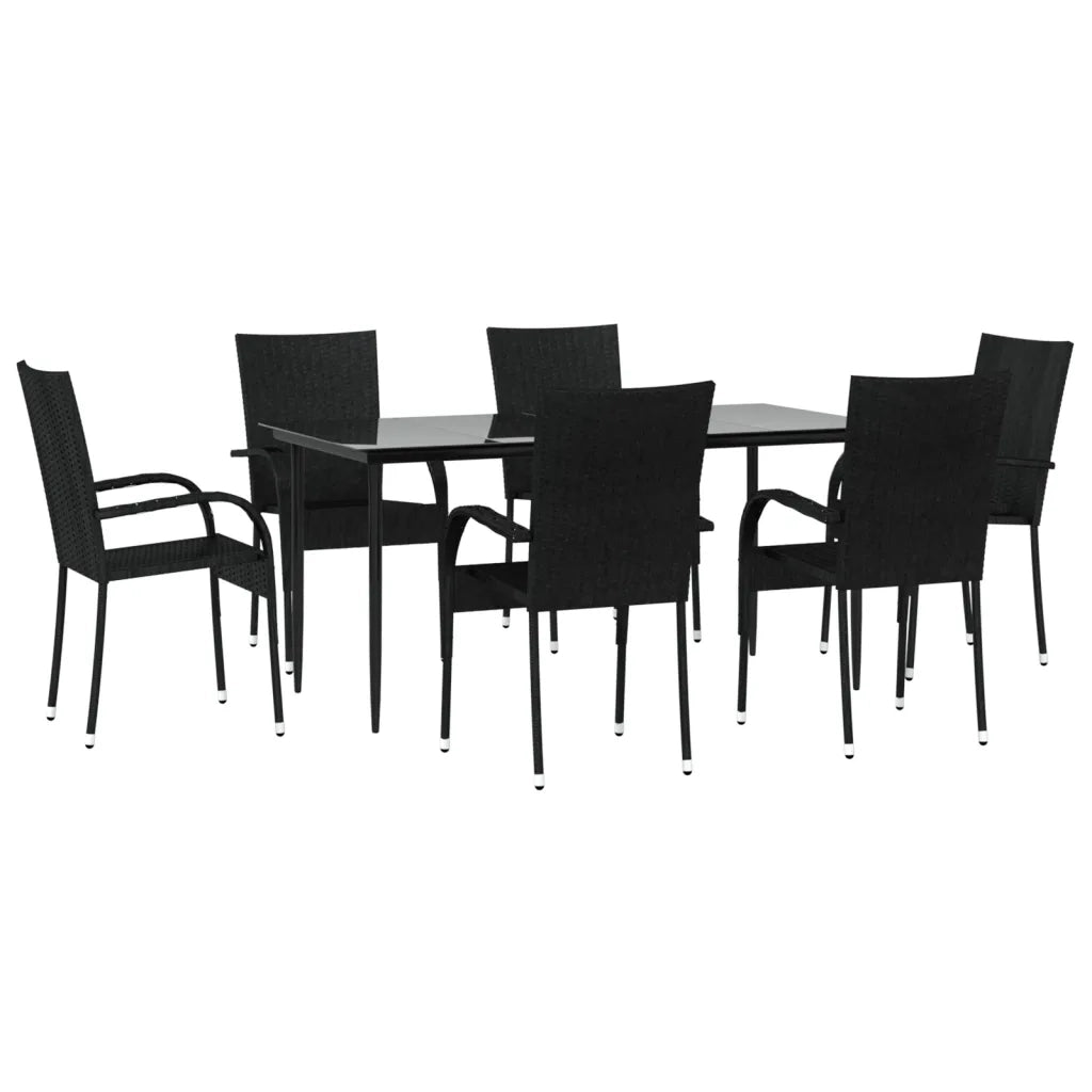 Set da Pranzo da Giardino 7 pz Nero in Polyrattan 3156669