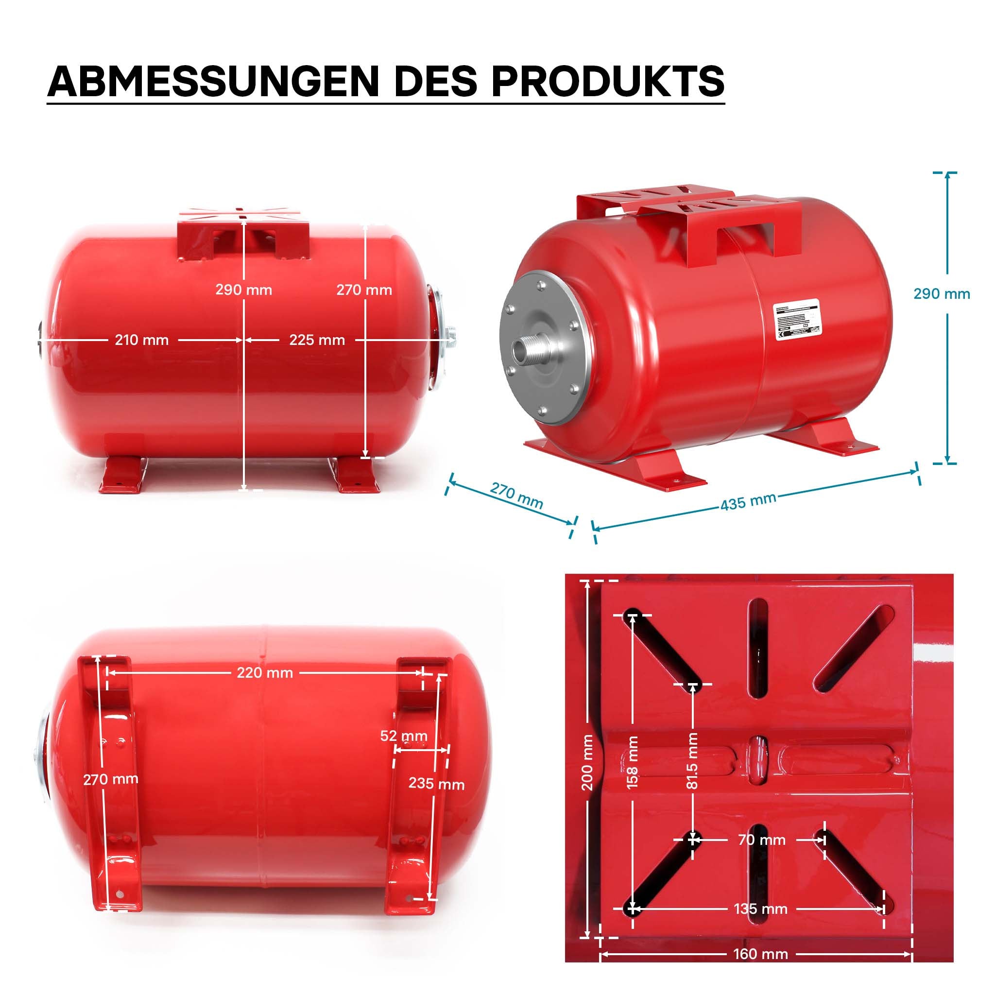 Vaso di espansione 24 l orizzontale per impianti idrici, sistemi autoclave, con membrana EPDM