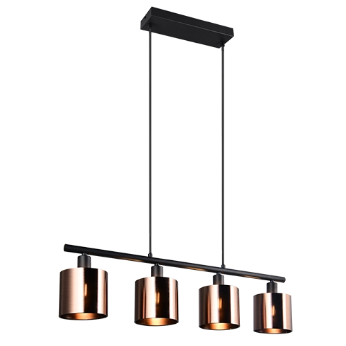 Lampada a sospensione 4 diffusori, metallo, nero e bronzo, L 75 cm, Jason