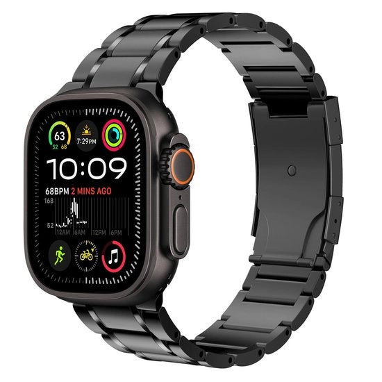 Cinturino di sostituzione per orologio Apple compatibile con Ultra 2/Ultra 49mm, S10 46mm, 9/8/7 45mm, SE2/SE/6/5/4 44mm, 3/2/1 42mm, con chiusura a cerniera pieghevole e cinturino in titanio, nero