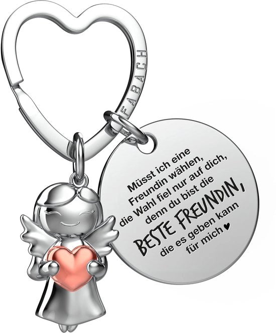 Angelo Amico Portachiavi Protettore con Cuore e Incisione - Portachiavi Regalo Angelo Amico - Angelo Amico Regalo Angelo Protettore Portafortuna