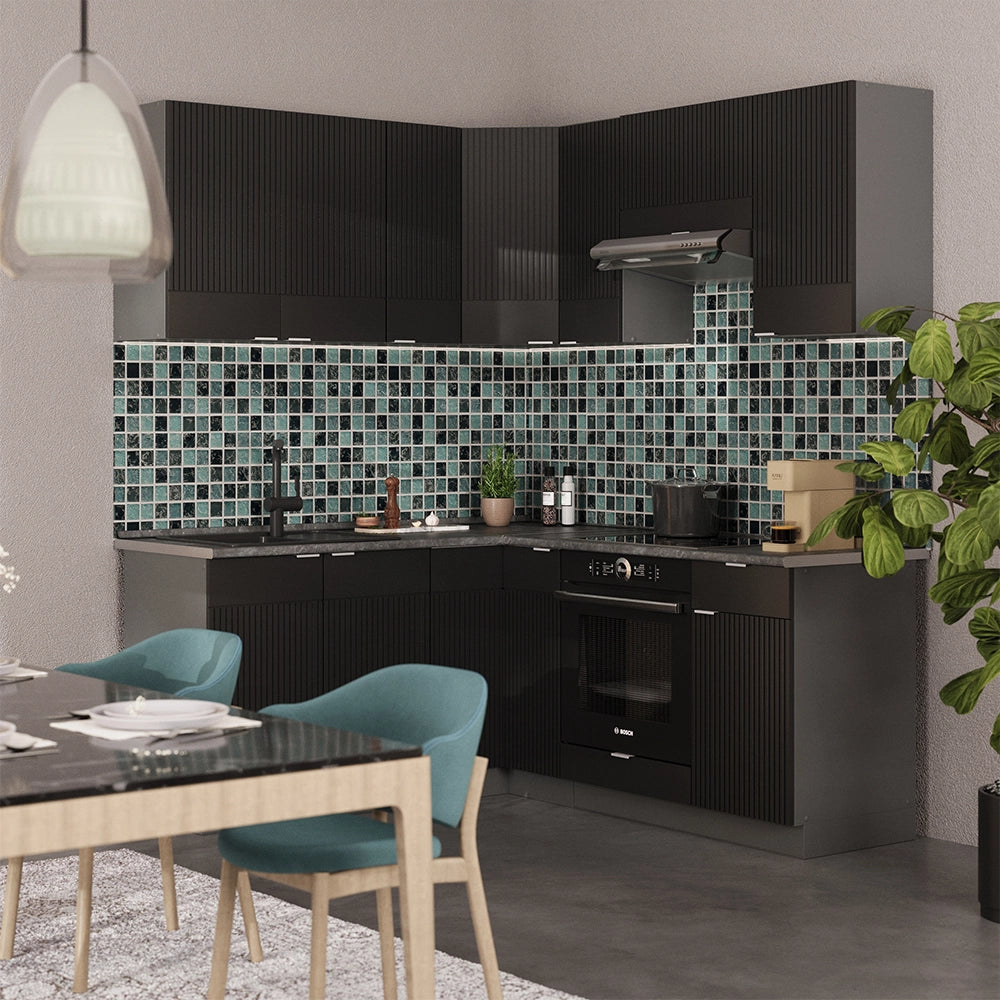 Vicco Cucina angolare completa Nero a righe/antracite 160 x 60 cm senza piano di lavoro