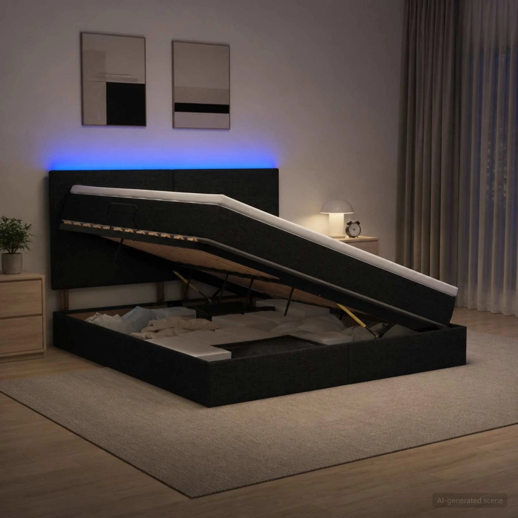 Letto con contenitore LED e materasso Nero 160 x 200 cm Tessuto 3459956