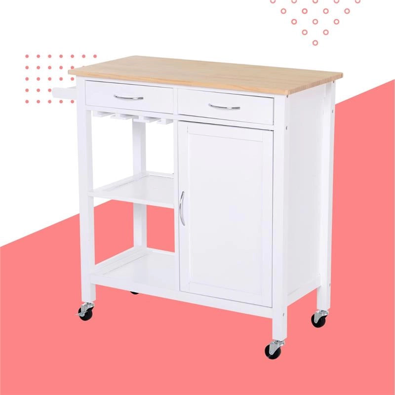 CARRELLO DA CUCINA CLASSICO 2 CASSETTI IN LEGNO 88.5 X 40 X 86 CM
