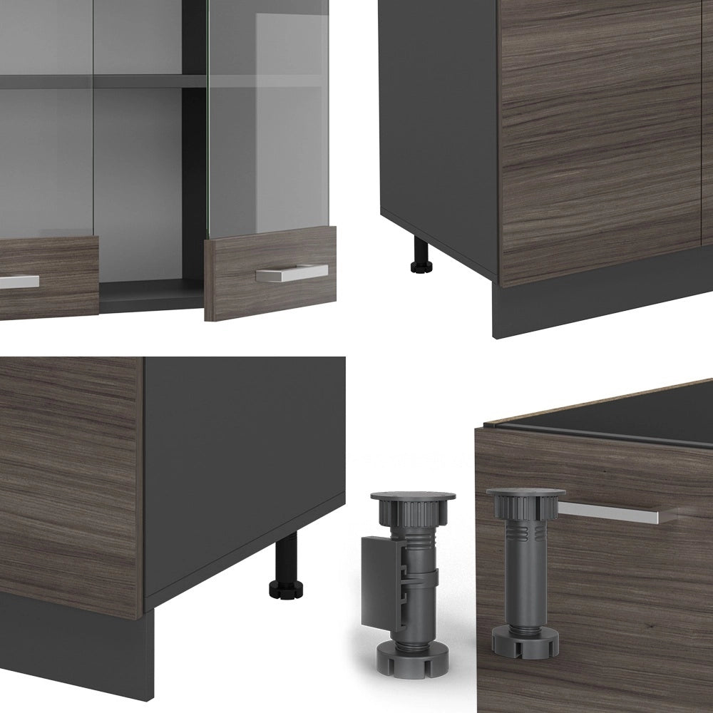 Vicco Cucina componibile Grigio nobile/antracite 300 cm con armadio alto, PL Rovere