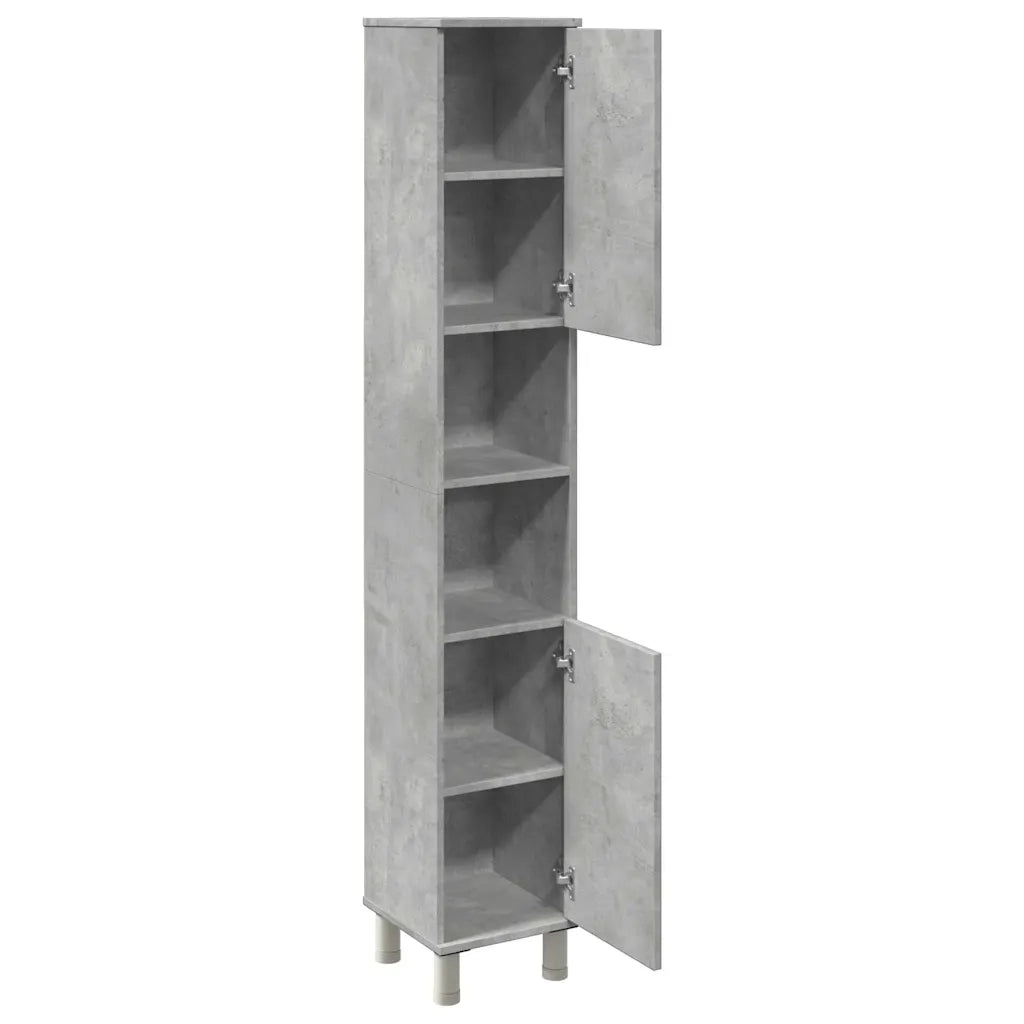vidaXL Mobile da Bagno Grigio Cemento 30x30x179 cm Legno Multistrato