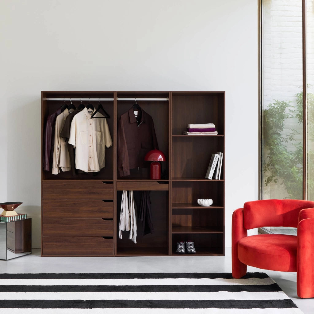 Kit guardaroba modulare decorazione legno 3 elementi, noce