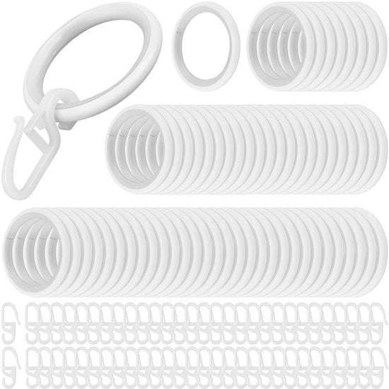 60 pezzi di anelli per tende in metallo 30 mm con ganci, 60 anelli + 60 ganci in plastica per tende, anelli per tende bianchi, anelli per tende con clip per tende doccia, tende per finestre