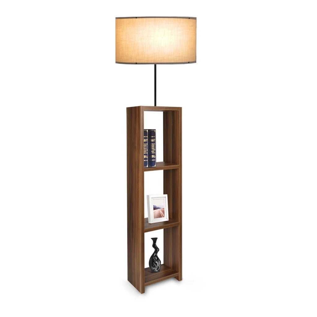 Lampada da terra Redditch con ripiano altezza 150 cm attacco E27 effetto legno/nero/beige 03_0007308