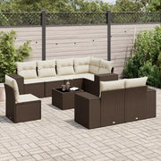 Set Divani da Giardino 9pz con Cuscini Marrone in Polyrattan 3222852