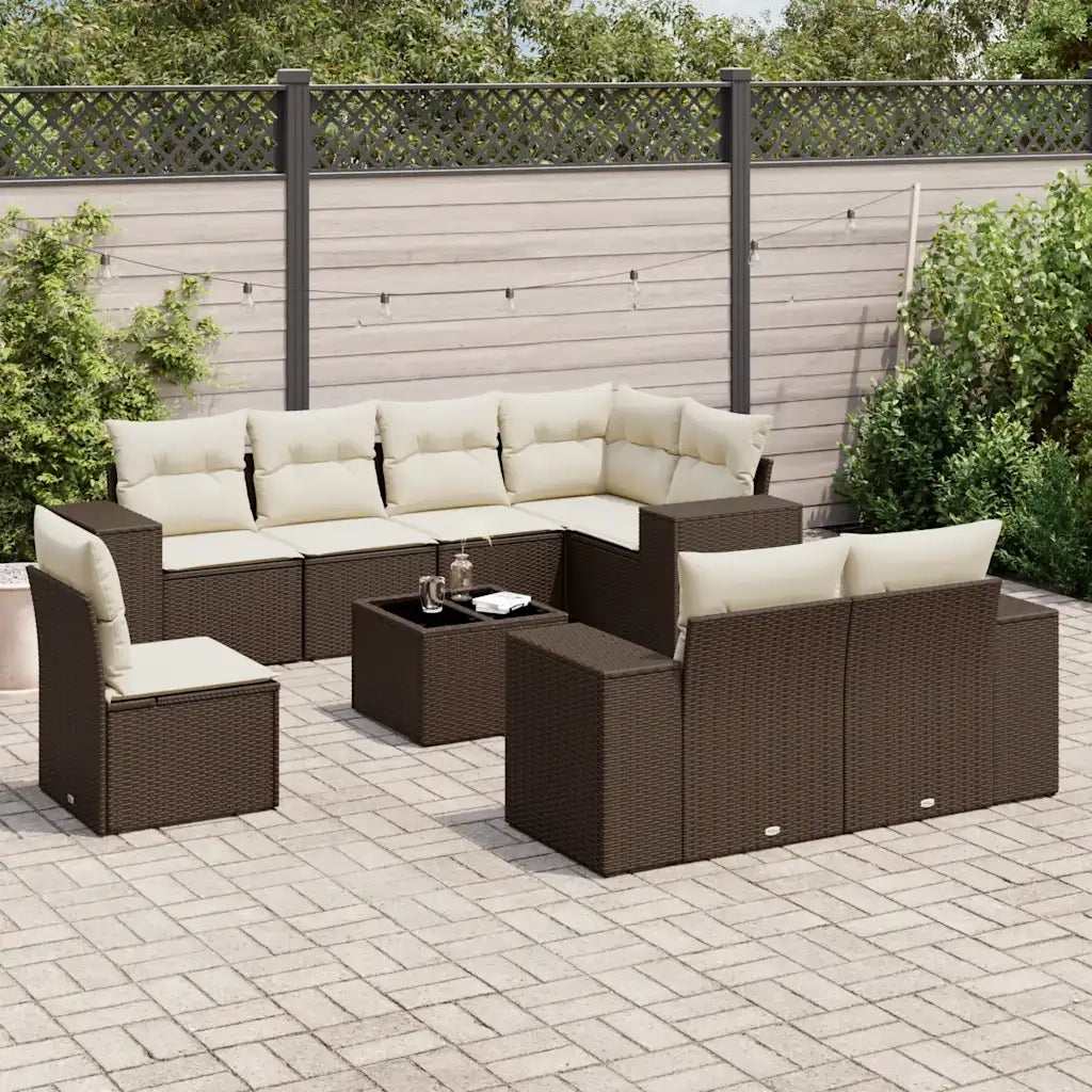 Set Divani da Giardino 9pz con Cuscini Marrone in Polyrattan 3222852