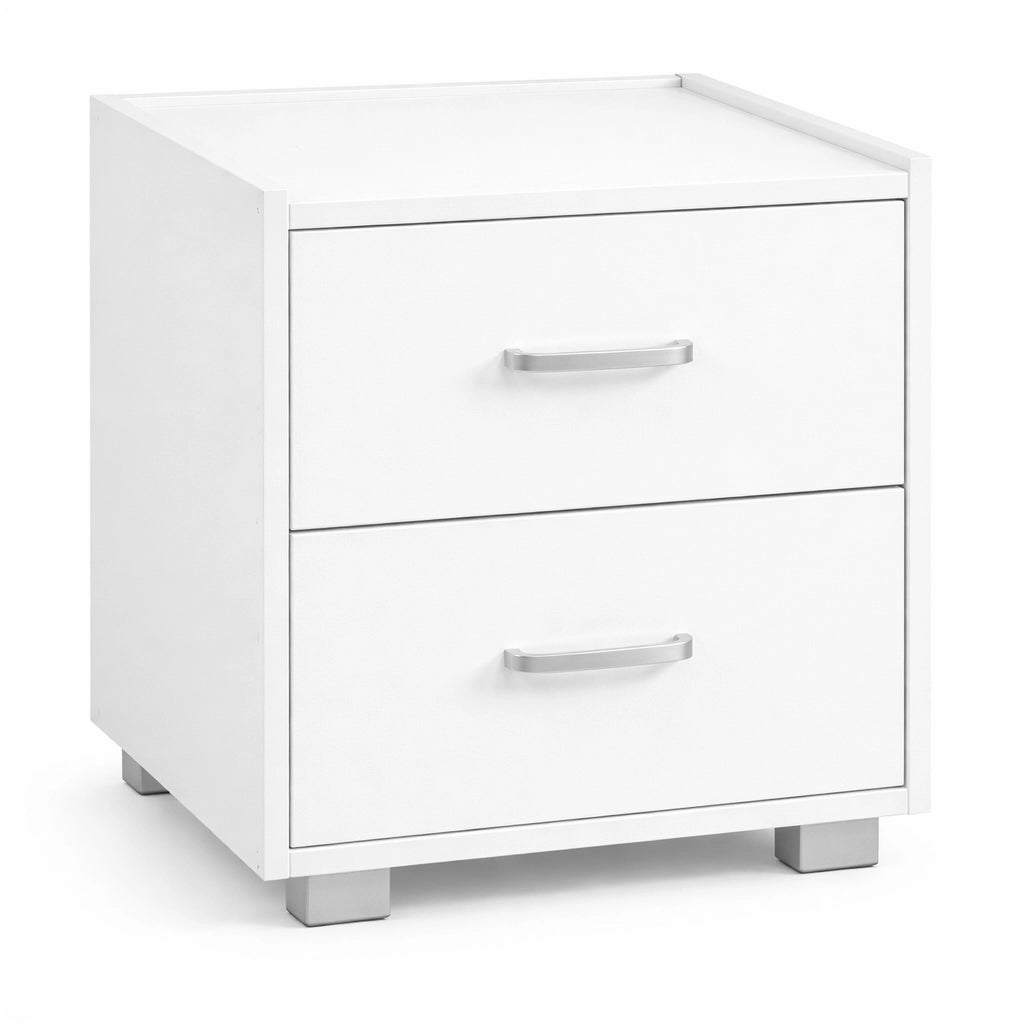 Comodino Bianco 2 Cassetti in Legno Design Moderno Minimal 40x43x44 cm