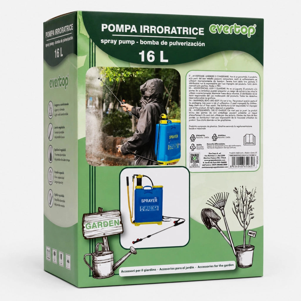 POMPA IRRORATRICE A SPALLA 16 L SPRAYER MANUALE PER GIARDINO ORTO DISERBO